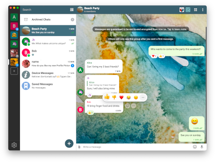 Screenshot aplikace Delta Chat na desktopu